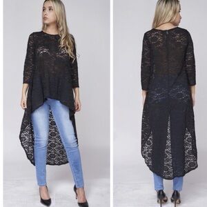 New Lace High Low Top Black sz 2X Witchy Whimsigoth Fairy Grunge Floral Feminine